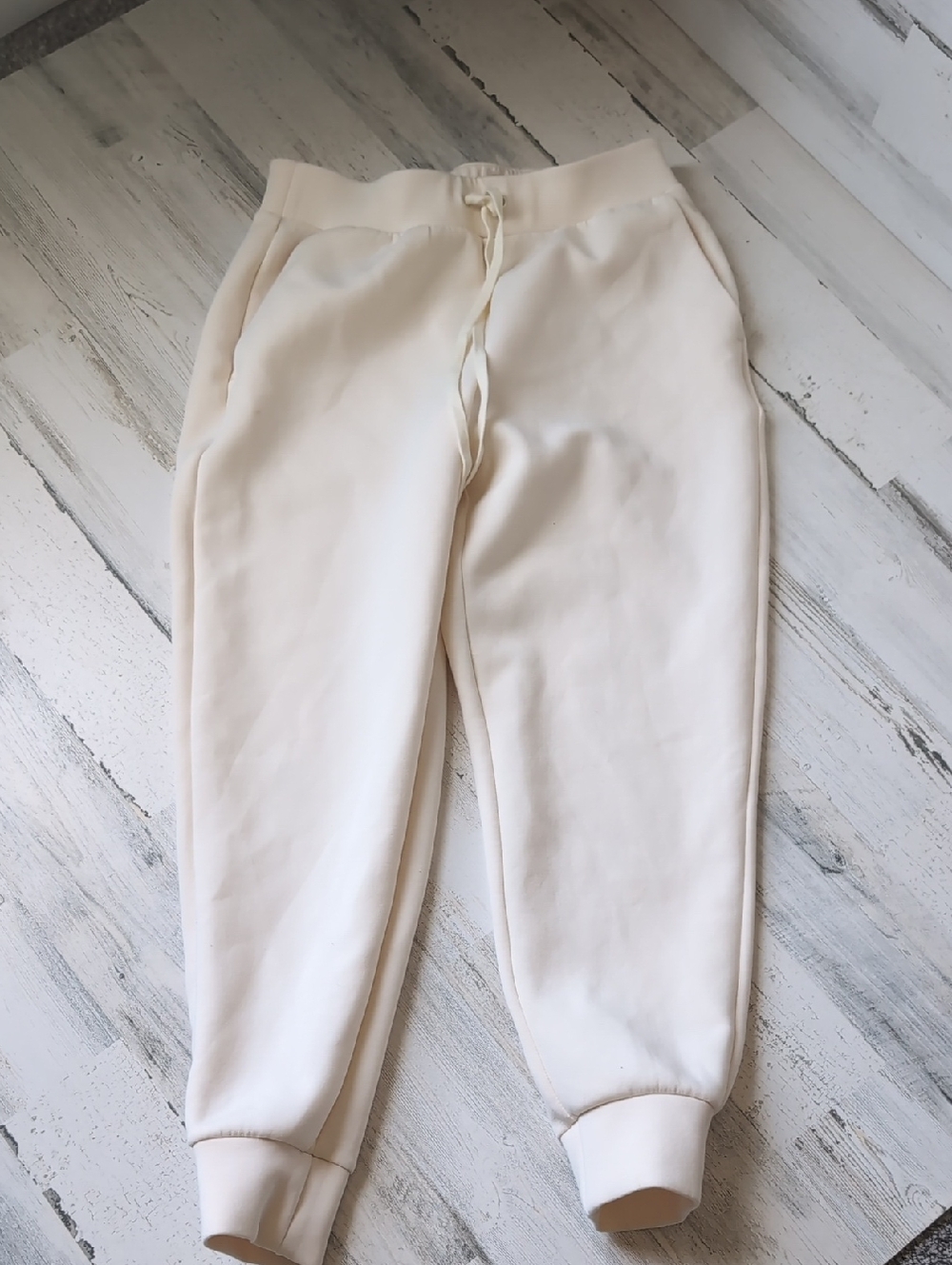 Women's Cream Drawstring Jogger Pants - Casual Ribbed Cuff